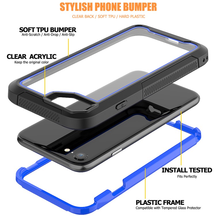 Non-slip TPU Bumper + PC + Acrylic Back Hybrid Case for iPhone 8/7/iPhone SE 2 (2020) - Blue-2