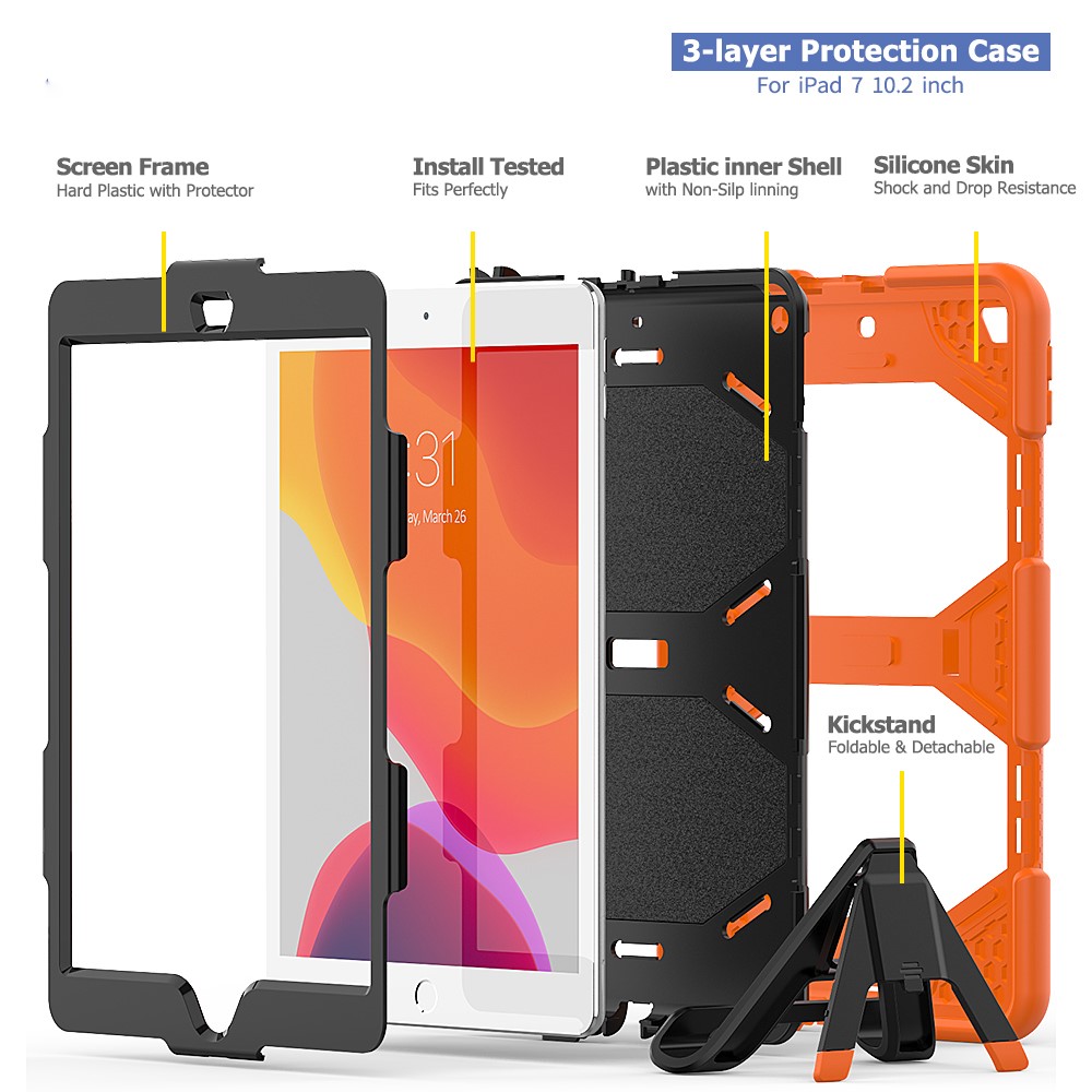 Shockproof Kickstand PC+Silicone Tablet Hybrid Case for Apple iPad 10.2 (2019) - Orange-6