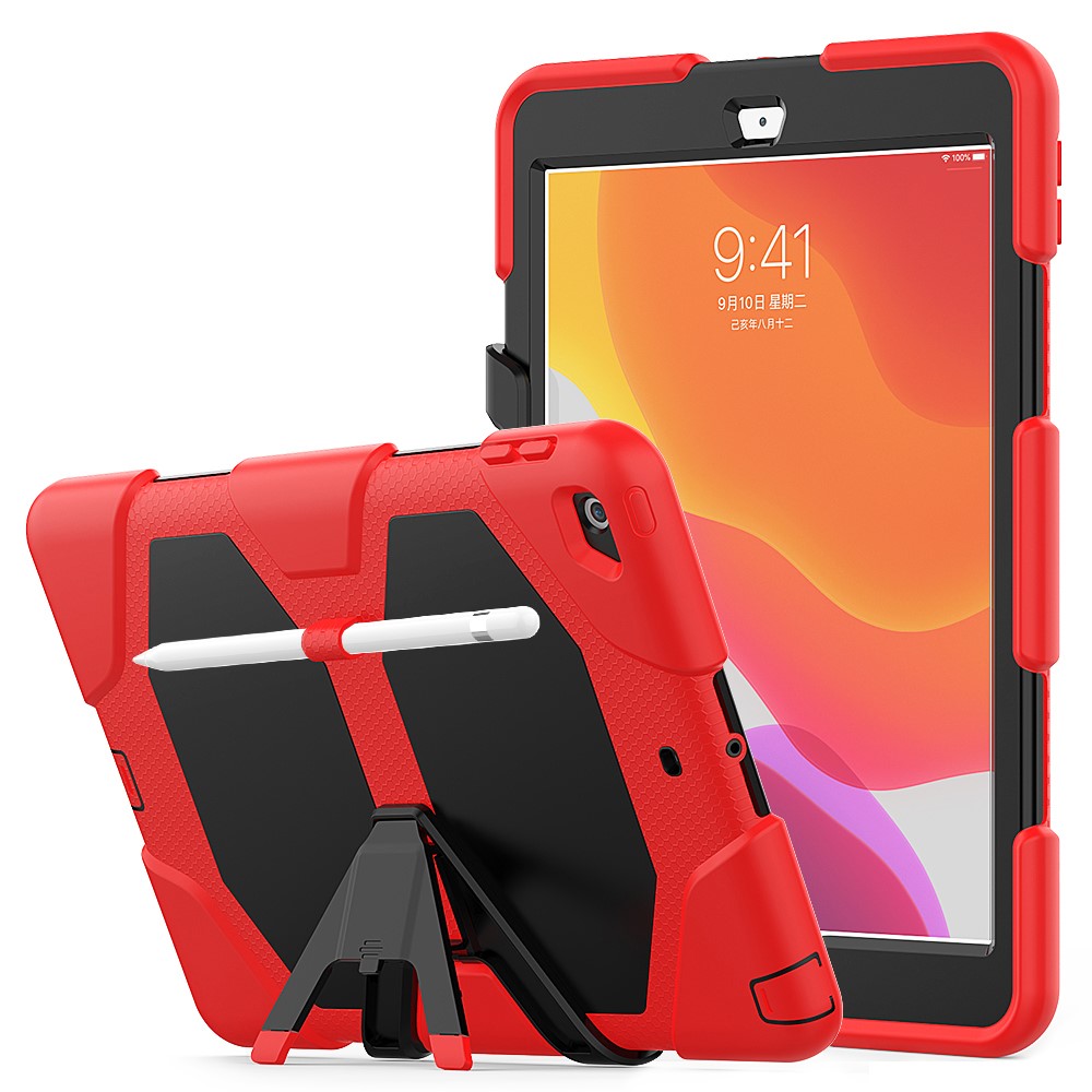 Shockproof Kickstand PC+Silicone Tablet Hybrid Case for Apple iPad 10.2 (2019) - Red-1