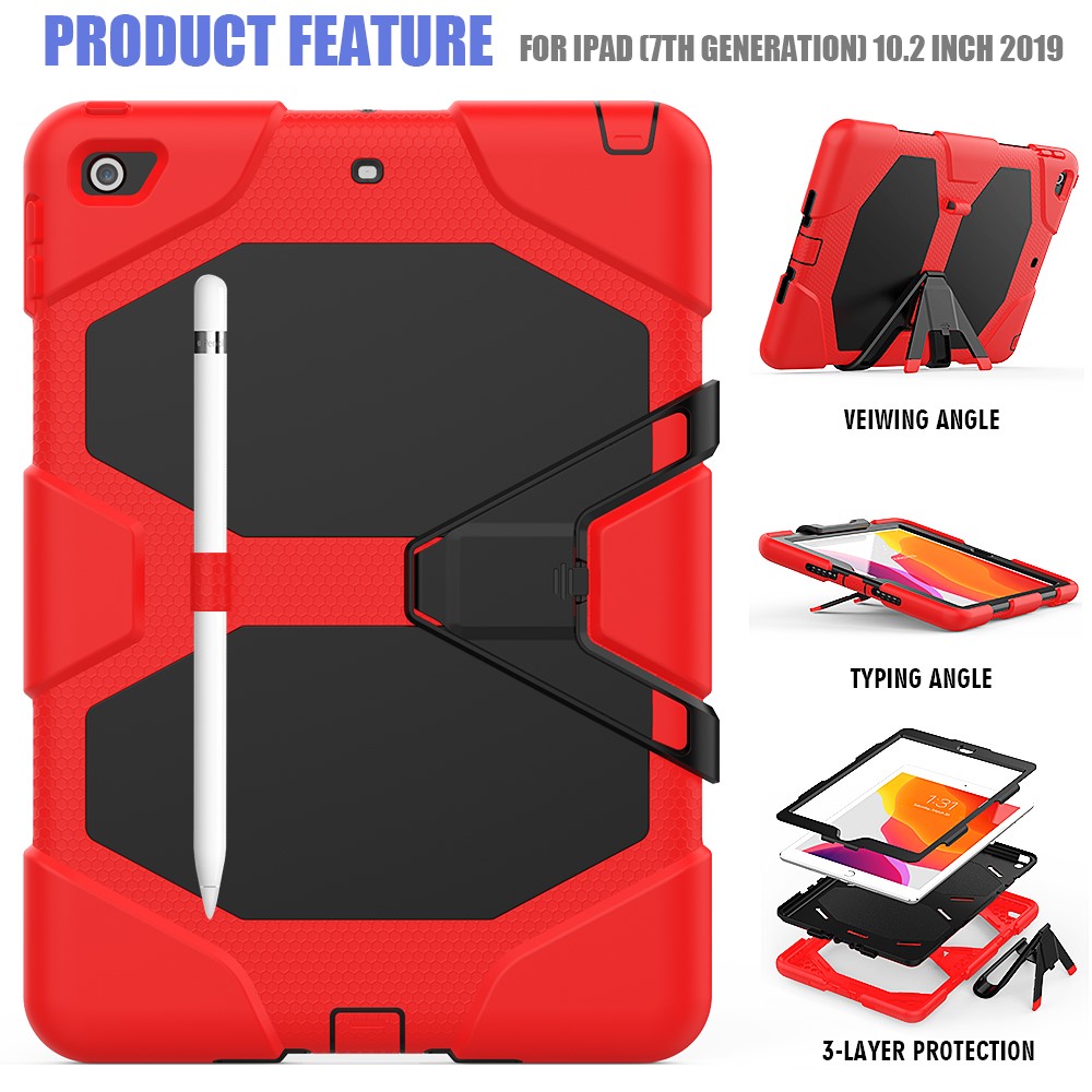 Shockproof Kickstand PC+Silicone Tablet Hybrid Case for Apple iPad 10.2 (2019) - Red-3