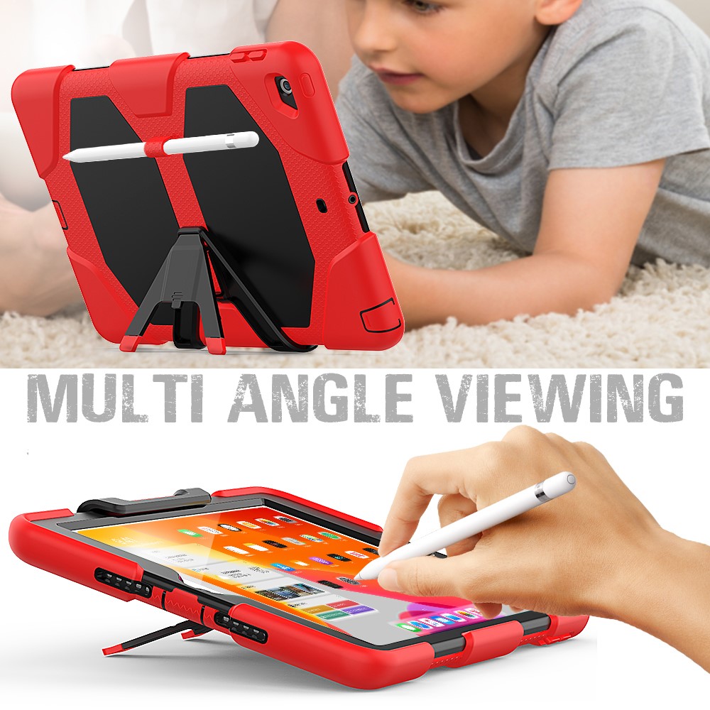 Shockproof Kickstand PC+Silicone Tablet Hybrid Case for Apple iPad 10.2 (2019) - Red-5