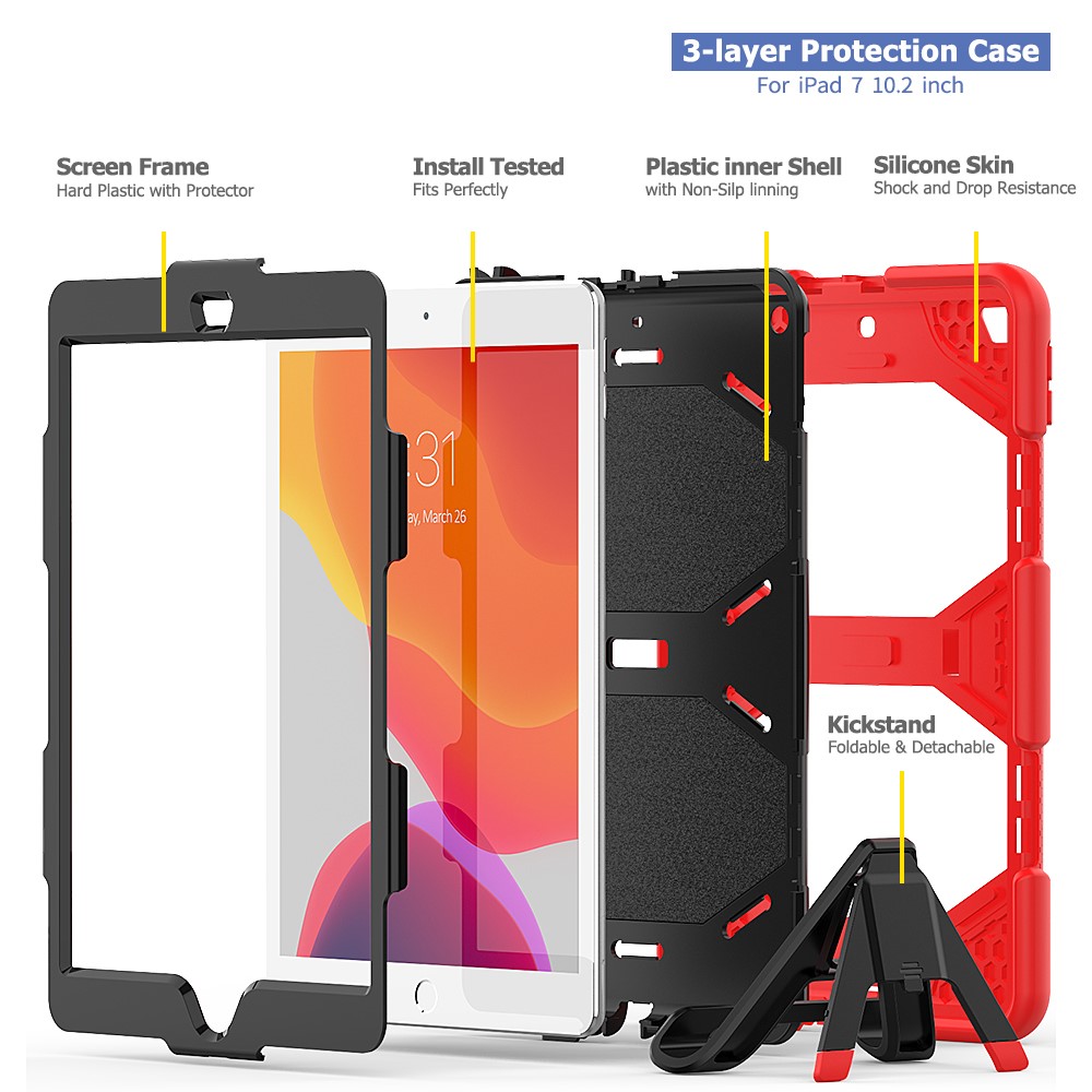 Shockproof Kickstand PC+Silicone Tablet Hybrid Case for Apple iPad 10.2 (2019) - Red-6
