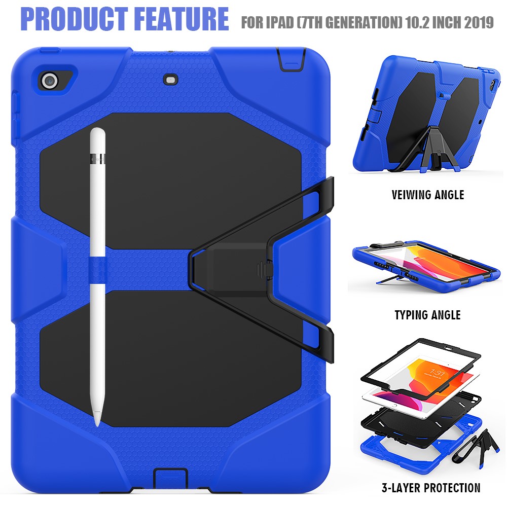 Shockproof Kickstand PC+Silicone Tablet Hybrid Case for Apple iPad 10.2 (2019) - Blue-3