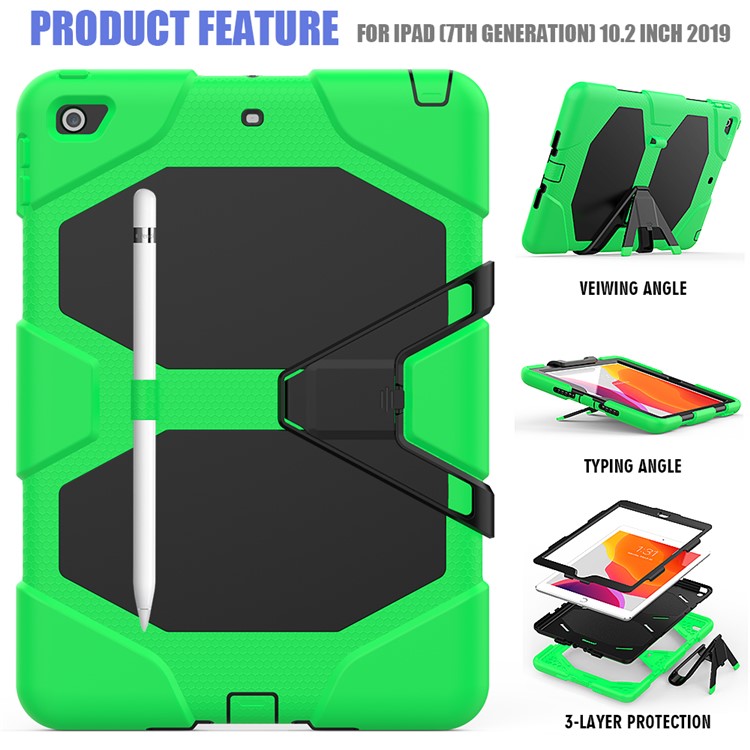 Shockproof Kickstand PC+Silicone Tablet Hybrid Case for Apple iPad 10.2 (2019) - Green-3