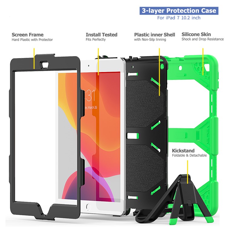 Shockproof Kickstand PC+Silicone Tablet Hybrid Case for Apple iPad 10.2 (2019) - Green-6