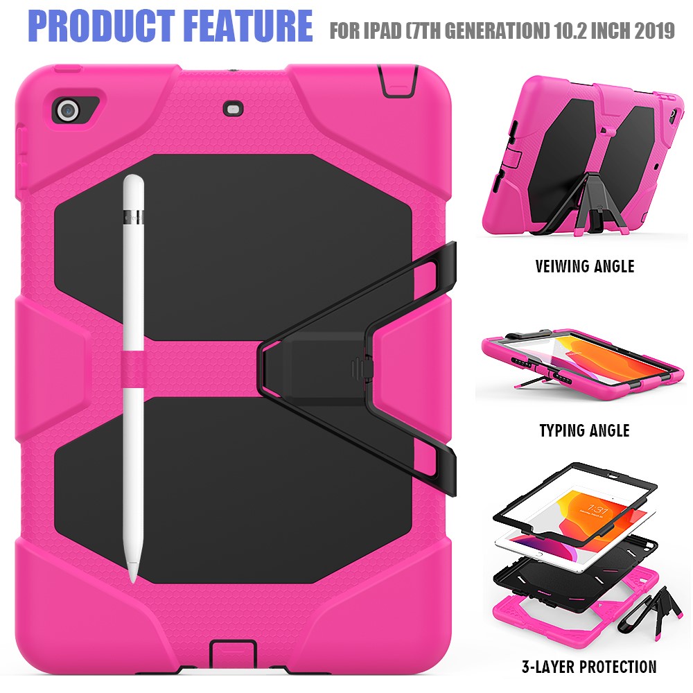 Shockproof Kickstand PC+Silicone Tablet Hybrid Case for Apple iPad 10.2 (2019) - Rose-3