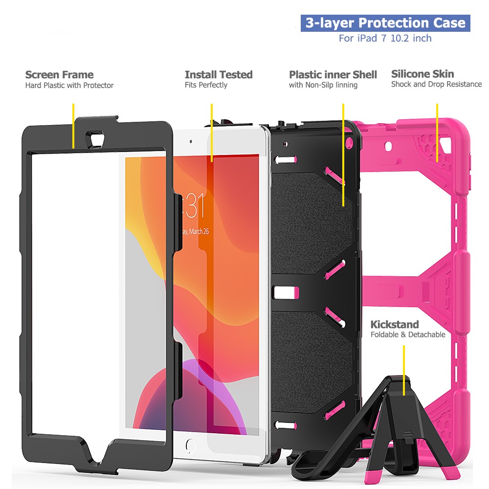 Shockproof Kickstand PC+Silicone Tablet Hybrid Case for Apple iPad 10.2 (2019) - Rose-6