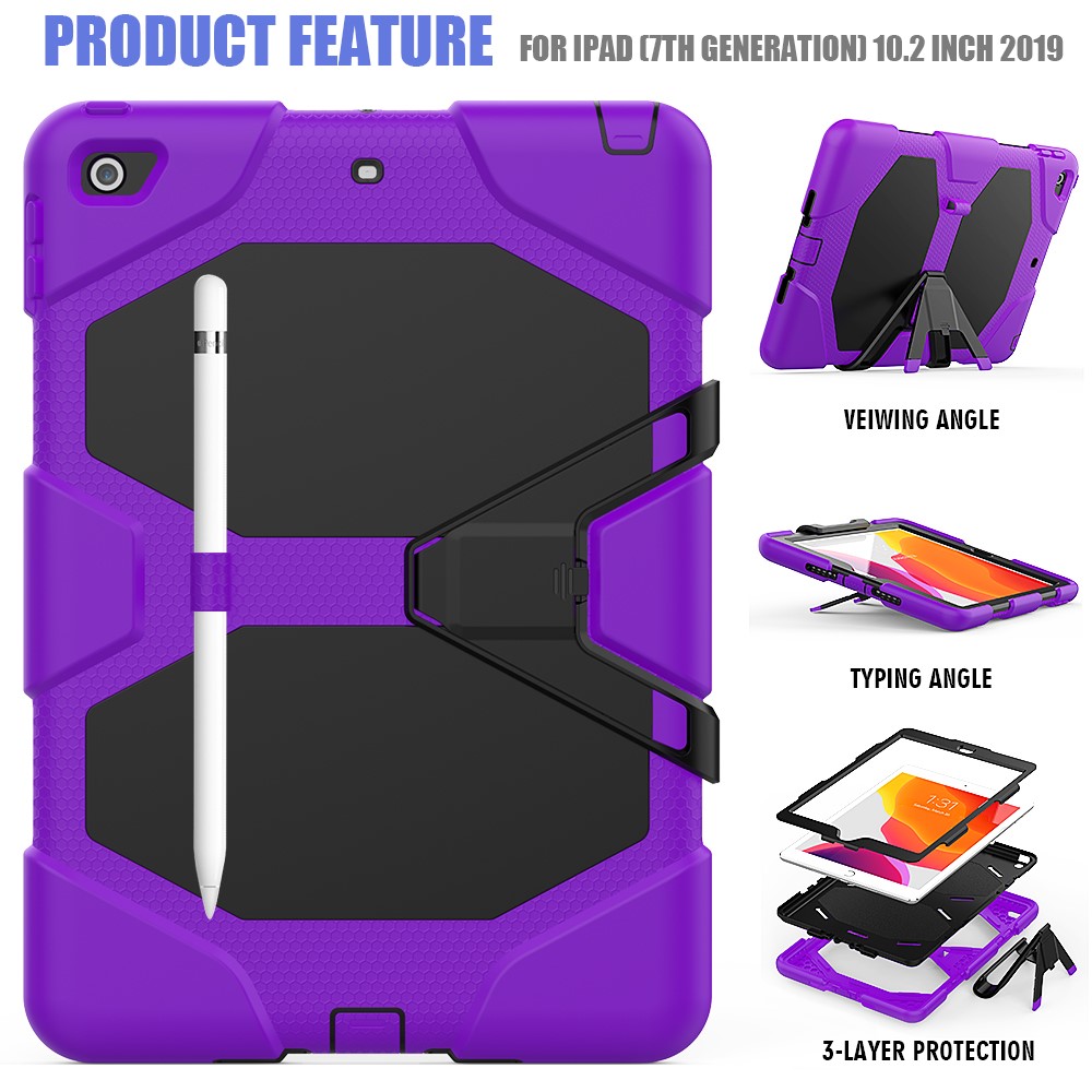 Shockproof Kickstand PC+Silicone Tablet Hybrid Case for Apple iPad 10.2 (2019) - Purple-3