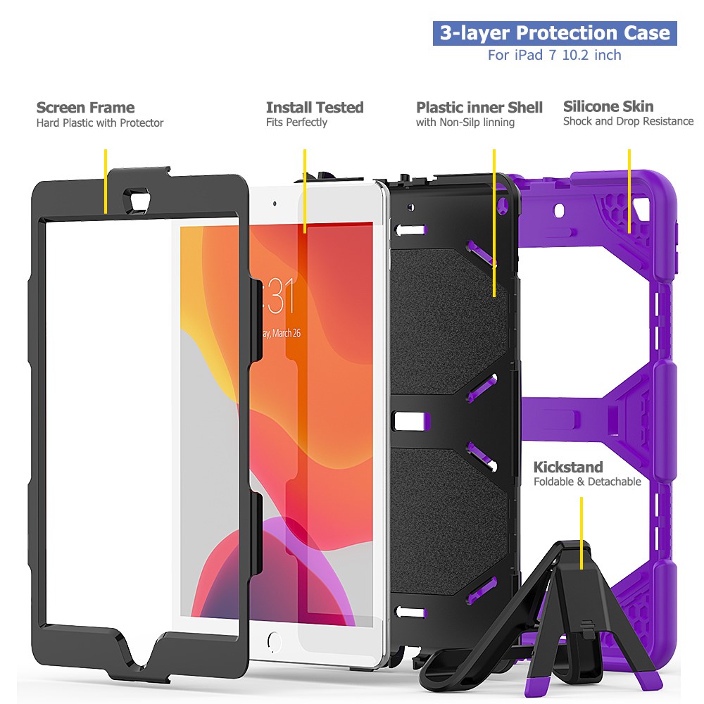 Shockproof Kickstand PC+Silicone Tablet Hybrid Case for Apple iPad 10.2 (2019) - Purple-6
