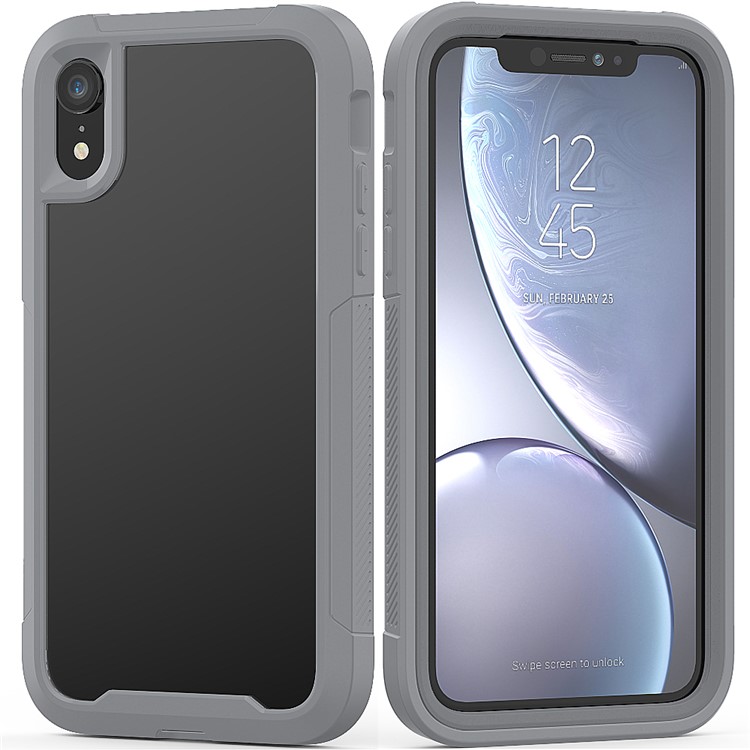 For iPhone XR 6.1 inch Vivid Color TPU Bumper + PC + Clear Acrylic Back Phone Case - Grey-1