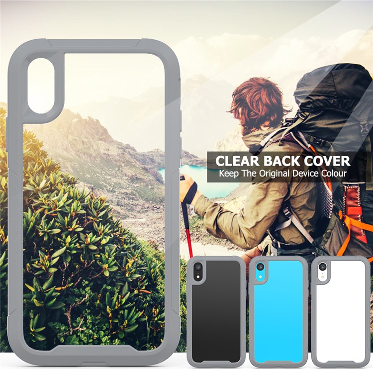 For iPhone XR 6.1 inch Vivid Color TPU Bumper + PC + Clear Acrylic Back Phone Case - Grey-2