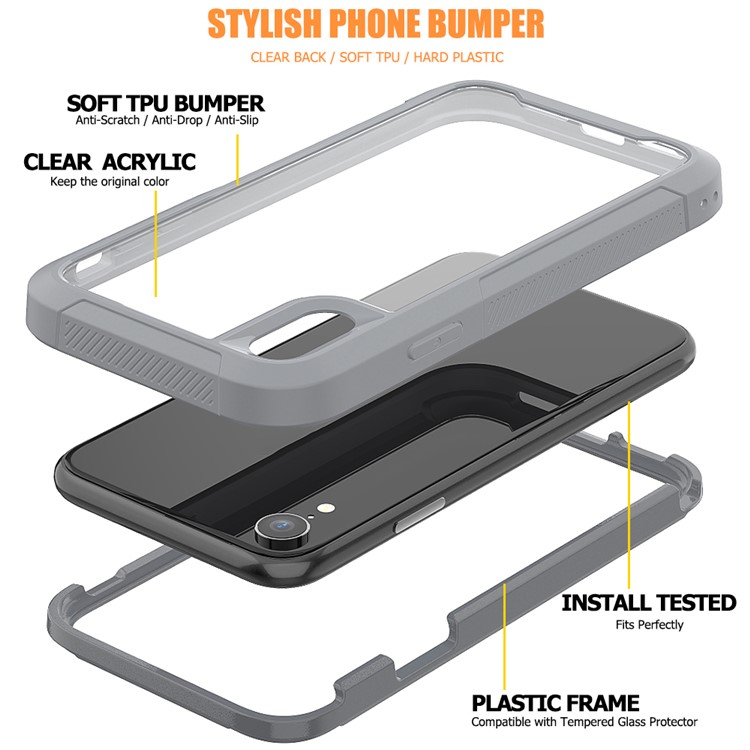 For iPhone XR 6.1 inch Vivid Color TPU Bumper + PC + Clear Acrylic Back Phone Case - Grey-3