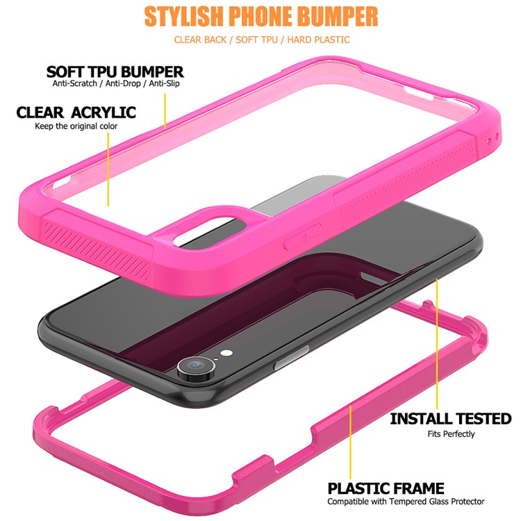 For iPhone XR 6.1 inch Vivid Color TPU Bumper + PC + Clear Acrylic Back Phone Case - Rose-3