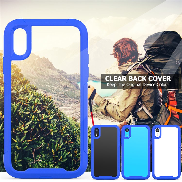 For iPhone XR 6.1 inch Vivid Color TPU Bumper + PC + Clear Acrylic Back Phone Case - Dark Blue-2