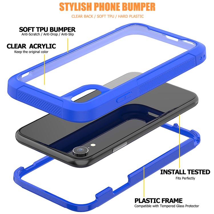 For iPhone XR 6.1 inch Vivid Color TPU Bumper + PC + Clear Acrylic Back Phone Case - Dark Blue-3