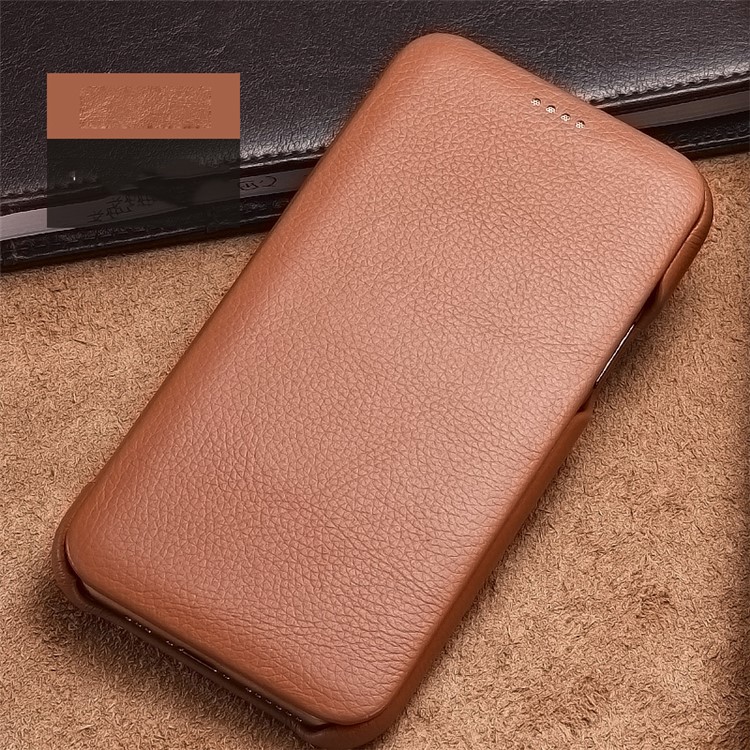 XOOMZ Curved Edge Litchi Surface Genuine Leather Cover Case for iPhone 11 6.1 inch - Brown