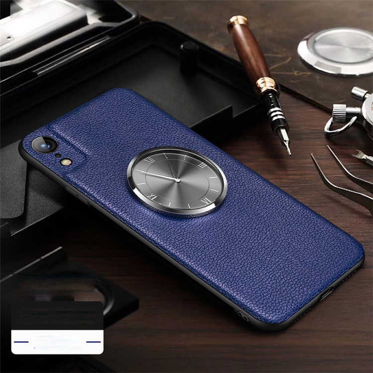 

Clock Decor Genuine Leather Coated TPU Protective Case for iPhone XR 6.1-inch - Blue, iPhone XR 6.1 inch