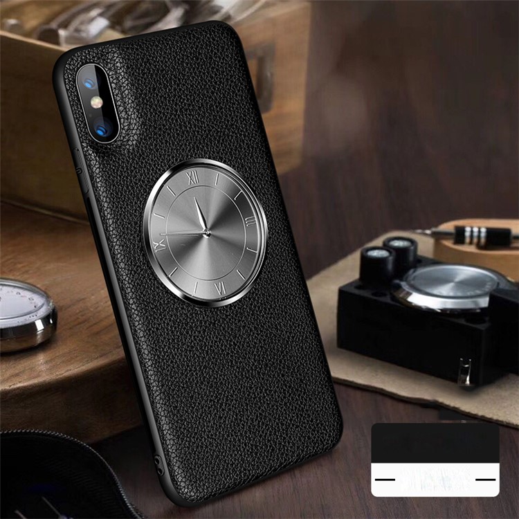 

Clock Decor Genuine Leather Coated TPU Phone Cover for iPhone X/XS 5.8 inch - Black, iPhone XS 5.8 inch