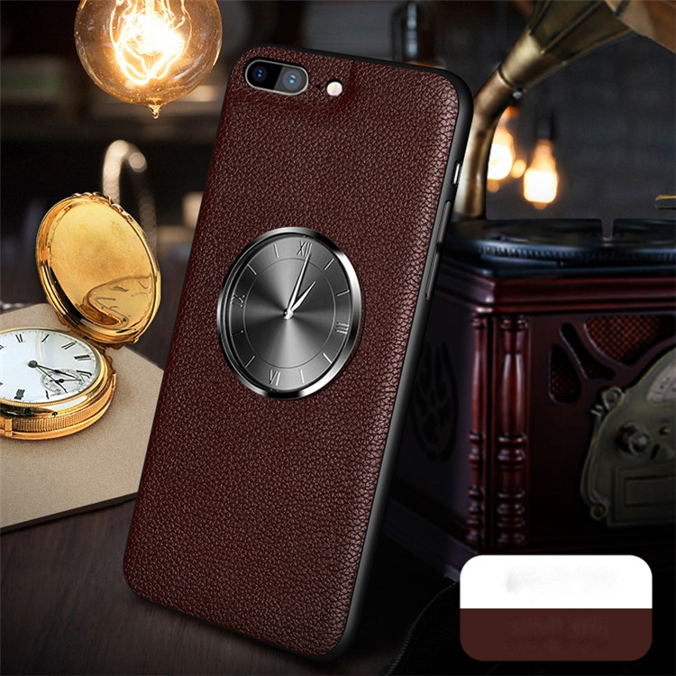

Clock Decor Genuine Leather Coated TPU Back Case for iPhone 8 Plus/7 Plus 5.5 inch - Brown, iPhone 7 Plus 5.5 inch