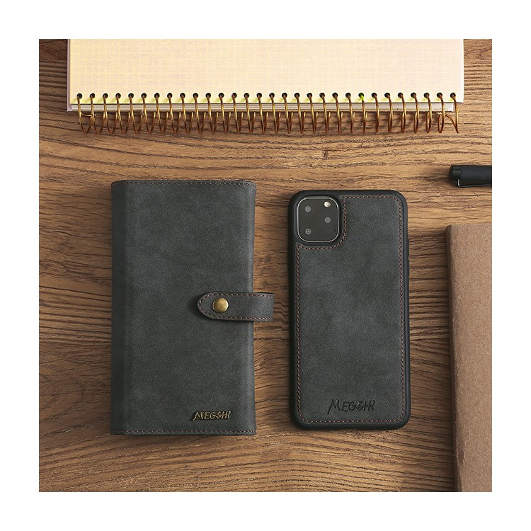 MEGSHI Business Style PC+ PU Leather + TPU Wallet Flip Case with Strap for iPhone 11 Pro Max 6.5 inch (2019) - Black-1