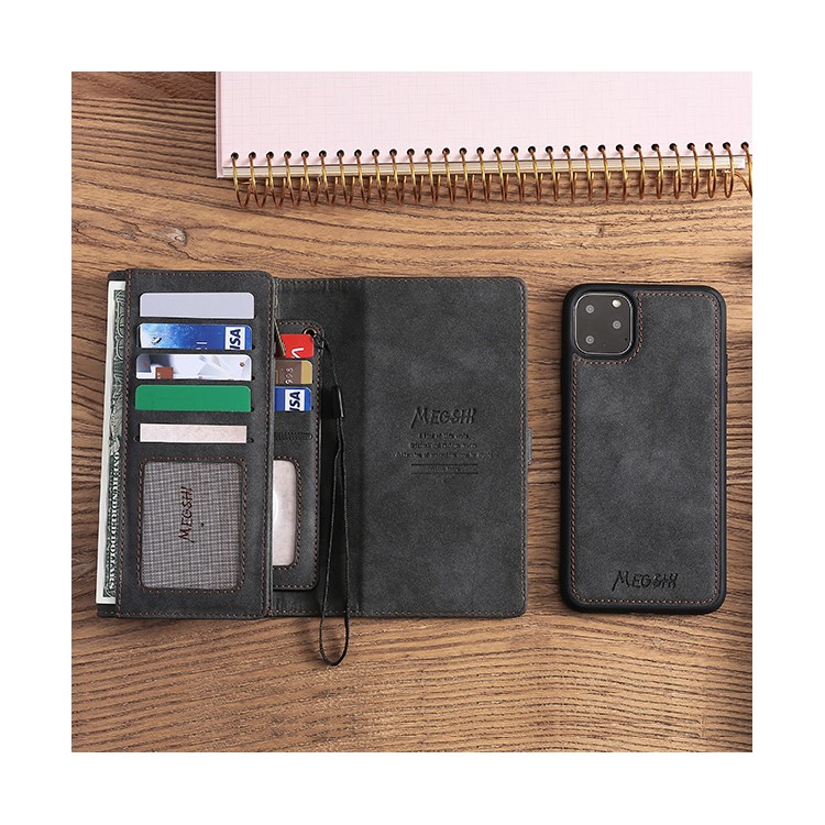 MEGSHI Business Style PC+ PU Leather + TPU Wallet Flip Case with Strap for iPhone 11 Pro Max 6.5 inch (2019) - Black-4