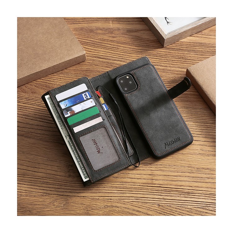 MEGSHI Business Style PC+ PU Leather + TPU Wallet Flip Case with Strap for iPhone 11 Pro Max 6.5 inch (2019) - Black-5