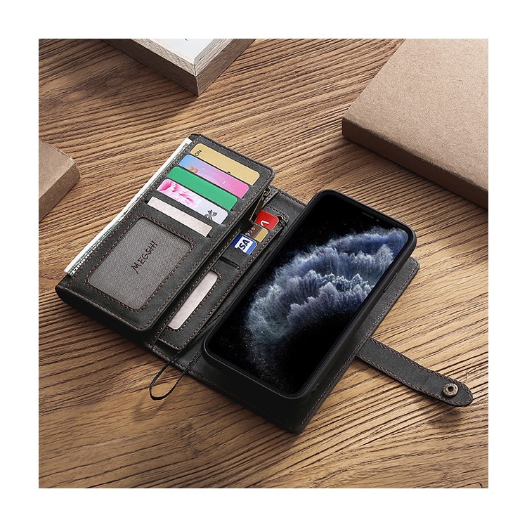 MEGSHI Business Style PC+ PU Leather + TPU Wallet Flip Case with Strap for iPhone 11 Pro Max 6.5 inch (2019) - Black-6
