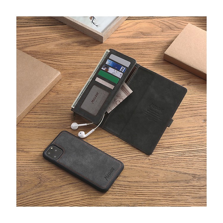 MEGSHI Business Style PC+ PU Leather + TPU Wallet Flip Case with Strap for iPhone 11 Pro Max 6.5 inch (2019) - Black-7