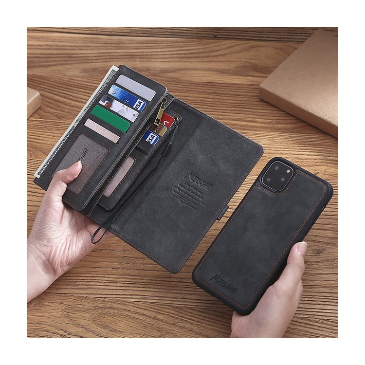 MEGSHI Business Style PC+ PU Leather + TPU Wallet Flip Case with Strap for iPhone 11 Pro Max 6.5 inch (2019) - Black-9