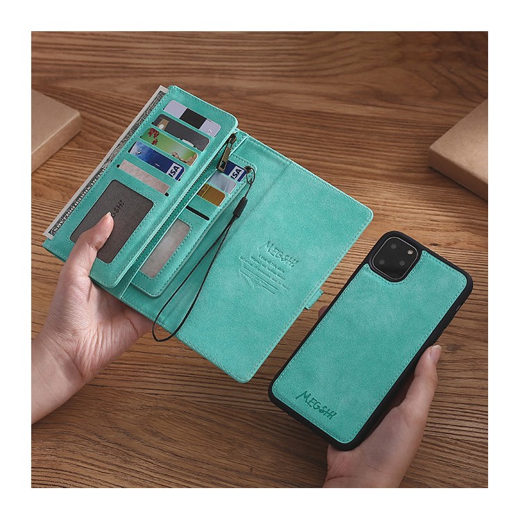 MEGSHI Business Style PC+ PU Leather + TPU Wallet Flip Case with Strap for iPhone 11 Pro Max 6.5 inch (2019) - Green-10