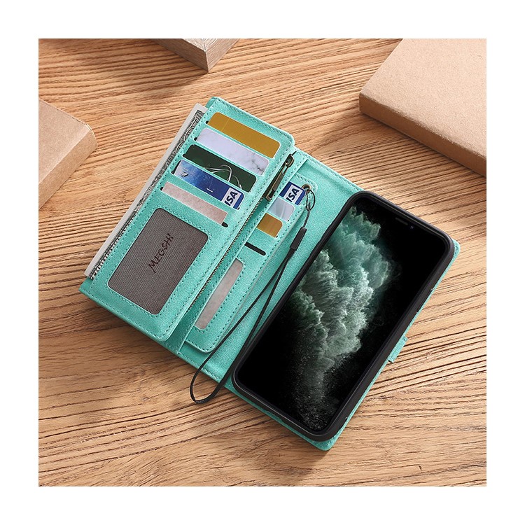 MEGSHI Business Style PC+ PU Leather + TPU Wallet Flip Case with Strap for iPhone 11 Pro Max 6.5 inch (2019) - Green-5