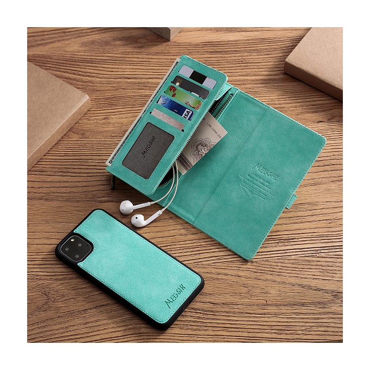MEGSHI Business Style PC+ PU Leather + TPU Wallet Flip Case with Strap for iPhone 11 Pro Max 6.5 inch (2019) - Green-7
