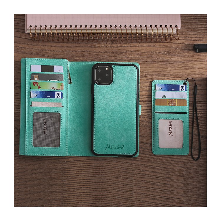 MEGSHI Business Style PC+ PU Leather + TPU Wallet Flip Case with Strap for iPhone 11 Pro Max 6.5 inch (2019) - Green-9