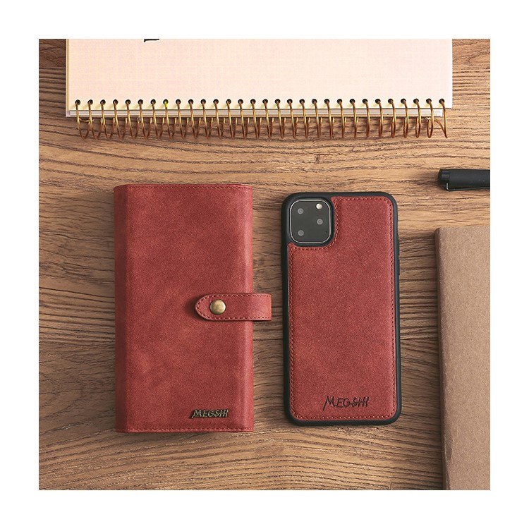 MEGSHI Business Style PC+ PU Leather + TPU Wallet Flip Case with Strap for iPhone 11 Pro Max 6.5 inch (2019) - Brown-1