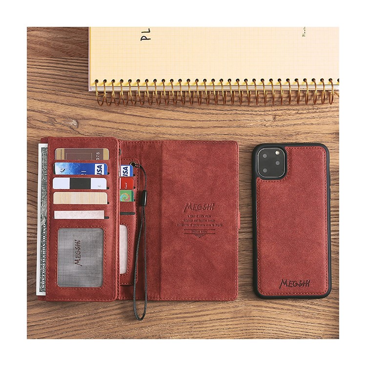 MEGSHI Business Style PC+ PU Leather + TPU Wallet Flip Case with Strap for iPhone 11 Pro Max 6.5 inch (2019) - Brown-4