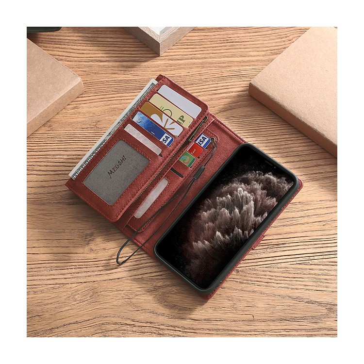 MEGSHI Business Style PC+ PU Leather + TPU Wallet Flip Case with Strap for iPhone 11 Pro Max 6.5 inch (2019) - Brown-5
