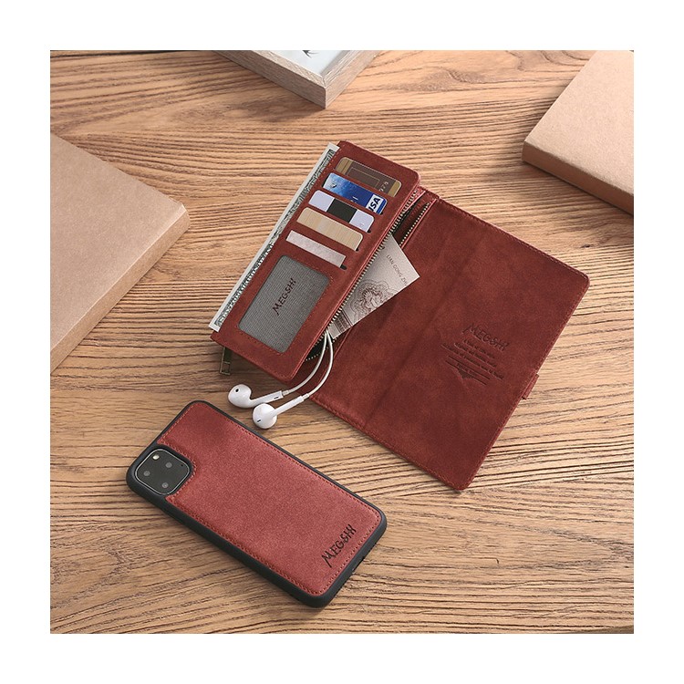 MEGSHI Business Style PC+ PU Leather + TPU Wallet Flip Case with Strap for iPhone 11 Pro Max 6.5 inch (2019) - Brown-7