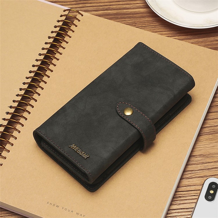 MEGSHI Business Style PC+ PU Leather + TPU Wallet Flip Case with Strap for iPhone 11 6.1 inch (2019) - Black-2