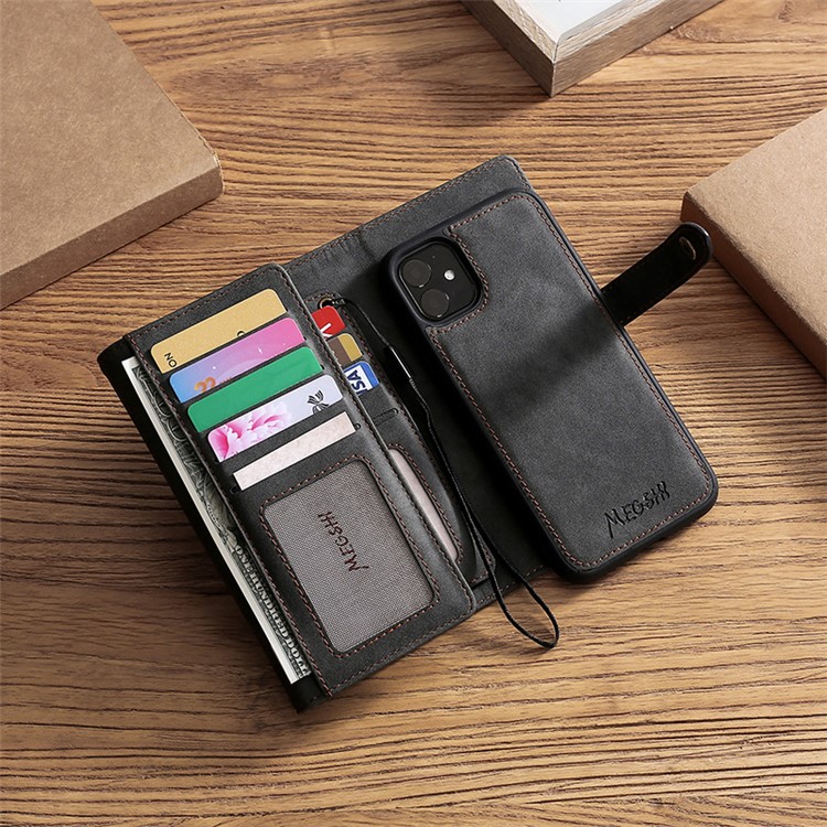 MEGSHI Business Style PC+ PU Leather + TPU Wallet Flip Case with Strap for iPhone 11 6.1 inch (2019) - Black-5