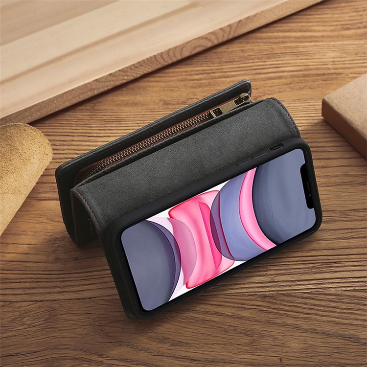 MEGSHI Business Style PC+ PU Leather + TPU Wallet Flip Case with Strap for iPhone 11 6.1 inch (2019) - Black-8