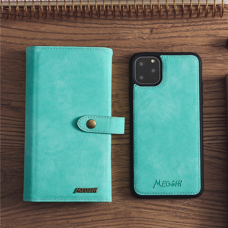 MEGSHI PC+ PU Leather + TPU Wallet Flip Business Shell with Strap for iPhone 11 Pro 5.8 inch (2019) - Green-1
