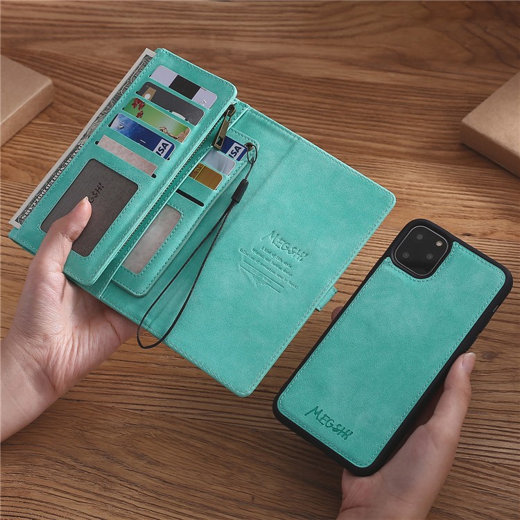 MEGSHI PC+ PU Leather + TPU Wallet Flip Business Shell with Strap for iPhone 11 Pro 5.8 inch (2019) - Green-4