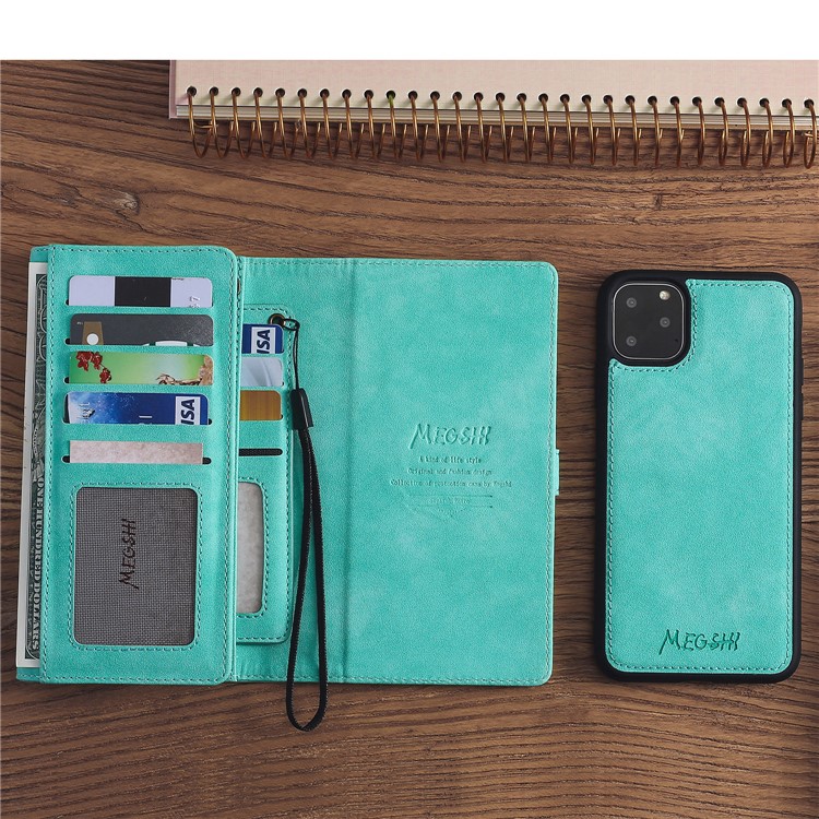 MEGSHI PC+ PU Leather + TPU Wallet Flip Business Shell with Strap for iPhone 11 Pro 5.8 inch (2019) - Green-5