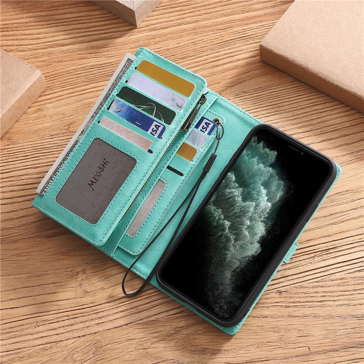 MEGSHI PC+ PU Leather + TPU Wallet Flip Business Shell with Strap for iPhone 11 Pro 5.8 inch (2019) - Green-6