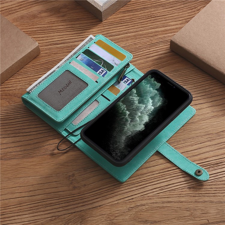 MEGSHI PC+ PU Leather + TPU Wallet Flip Business Shell with Strap for iPhone 11 Pro 5.8 inch (2019) - Green-7