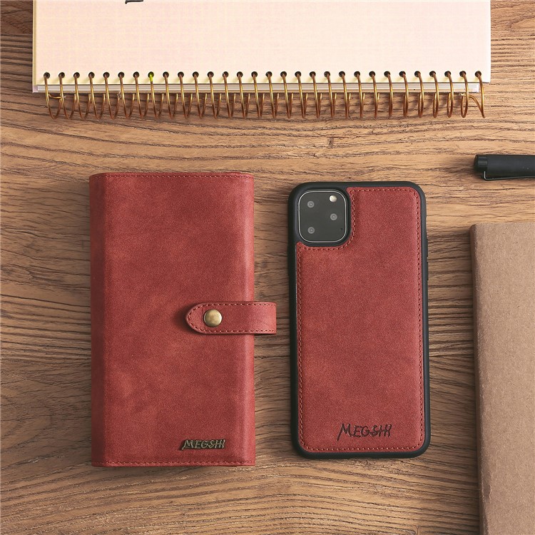 MEGSHI PC+ PU Leather + TPU Wallet Flip Business Shell with Strap for iPhone 11 Pro 5.8 inch (2019) - Brown-1