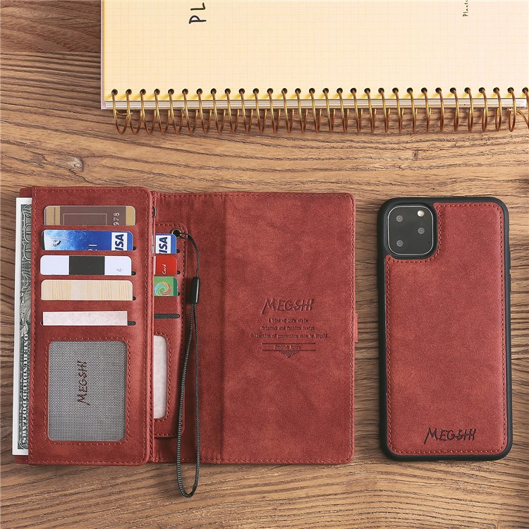 MEGSHI PC+ PU Leather + TPU Wallet Flip Business Shell with Strap for iPhone 11 Pro 5.8 inch (2019) - Brown-5