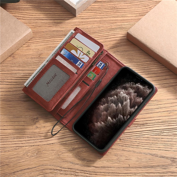 MEGSHI PC+ PU Leather + TPU Wallet Flip Business Shell with Strap for iPhone 11 Pro 5.8 inch (2019) - Brown-6