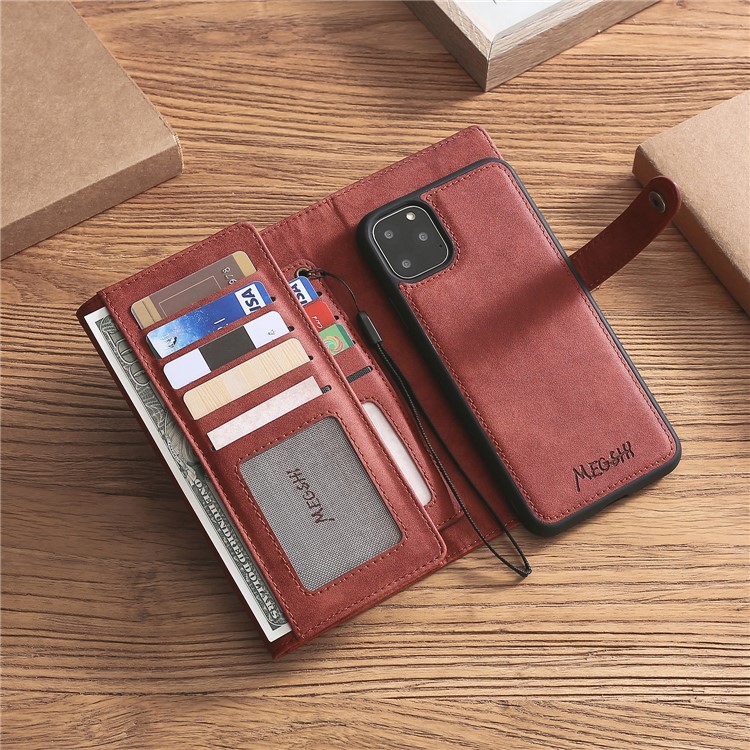 MEGSHI PC+ PU Leather + TPU Wallet Flip Business Shell with Strap for iPhone 11 Pro 5.8 inch (2019) - Brown-7