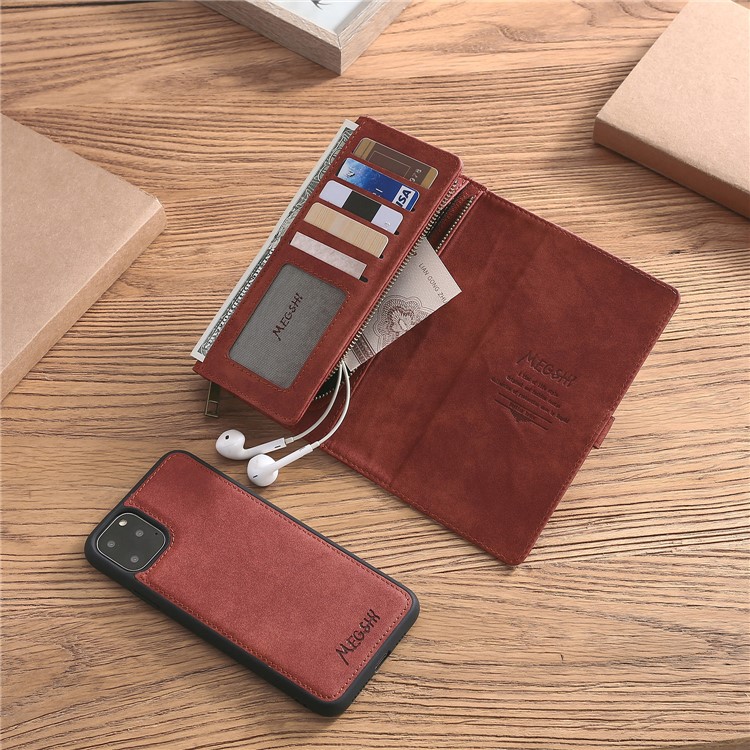 MEGSHI PC+ PU Leather + TPU Wallet Flip Business Shell with Strap for iPhone 11 Pro 5.8 inch (2019) - Brown-8